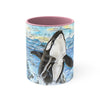 Orca Whale Vintage Map Breaching Watercolor Art Accent Coffee Mug 11Oz Pink /