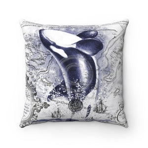 Orca Whale Vintage Map Breaching Watercolor Square Pillow 14X14 Home Decor