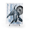 Orca Whale Vintage Map Compass Art Shower Curtain 71 × 74 Home Decor