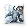 Orca Whale Vintage Map Compass Art Square Pillow Home Decor