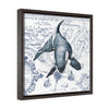 Orca Whale Vintage Map Green Framed Premium Gallery Wrap Canvas 16 ×