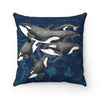 Orca Whale Vintage Map Indigo Watercolor Square Pillow 14X14 Home Decor