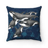 Orca Whale Vintage Map Indigo Watercolor Square Pillow Home Decor