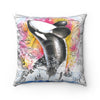 Orca Whale Vintage Map Rainbow Breaching Watercolor Square Pillow Home Decor