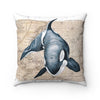 Orca Whale Vintage Map Shabby Watercolor Square Pillow Home Decor