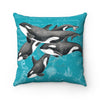 Orca Whale Vintage Map Teal Watercolor Square Pillow 14X14 Home Decor