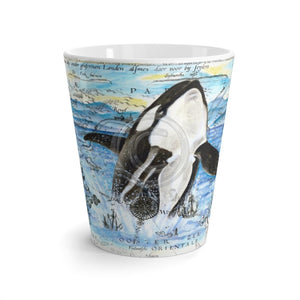 Orca Whale Vintage Map Watercolor Blue White Latte Mug 12Oz Mug