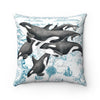 Orca Whale Vintage Map White Watercolor Square Pillow 14X14 Home Decor