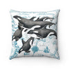 Orca Whale Vintage Map White Watercolor Square Pillow Home Decor