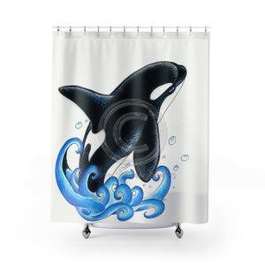 Orca Whale Waves Ink Shower Curtain 71 × 74 Home Decor
