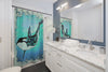 Orca Whale Woodblock Art Shower Curtain Home Decor