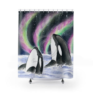 Orca Whales Aurora Borealis I Shower Curtain 71 × 74 Home Decor