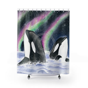 Orca Whales Aurora Borealis Ii Shower Curtain 71 × 74 Home Decor