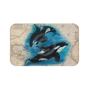 Orca Whales Beige Vintage Map Diving Art Bath Mat 34 × 21 Home Decor