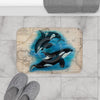 Orca Whales Beige Vintage Map Diving Art Bath Mat Home Decor