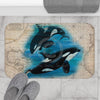 Orca Whales Beige Vintage Map Diving Art Bath Mat Home Decor