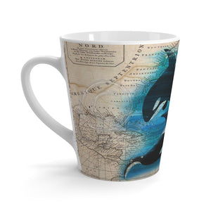 Orca Whales Beige Vintage Map Diving Art Latte Mug 12Oz Mug