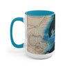 Orca Whales Beige Vintage Map Diving Art Two-Tone Coffee Mugs 15Oz / Light Blue Mug