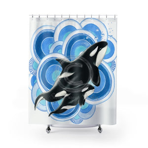 Orca Whales Blue Circles Ink Shower Curtain 71 × 74 Home Decor