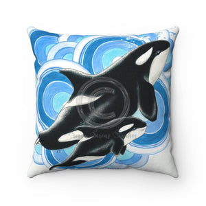 Orca Whales Blue Circles Ink Square Pillow 14 × Home Decor