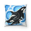 Orca Whales Blue Circles Ink Square Pillow Home Decor