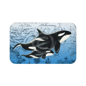 Orca Whales Blue Vintage Map Bath Mat 34 × 21 Home Decor