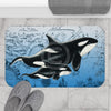 Orca Whales Blue Vintage Map Bath Mat Home Decor