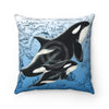 Orca Whales Blue Vintage Map Square Pillow Home Decor