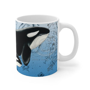 Orca Whales Blue Vintage Splash Mug 11Oz