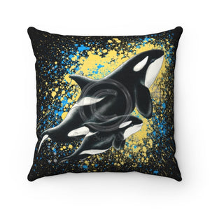 Orca Whales Blue Yellow Black Splash Pillow 14 × Home Decor