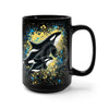 Orca Whales Blue Yellow Splash Black Mug 15Oz