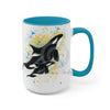 Orca Whales Blue Yellow Splash Ink Art Two-Tone Coffee Mugs 15Oz / Light Mug