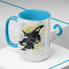 Orca Whales Blue Yellow Splash Ink Art Two-Tone Coffee Mugs 15Oz Mug
