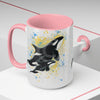 Orca Whales Blue Yellow Splash Ink Art Two-Tone Coffee Mugs 15Oz Mug