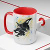 Orca Whales Blue Yellow Splash Ink Art Two-Tone Coffee Mugs 15Oz Mug
