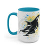 Orca Whales Blue Yellow Splash Ink Art Two-Tone Coffee Mugs 15Oz Mug