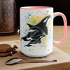 Orca Whales Blue Yellow Splash Ink Art Two-Tone Coffee Mugs 15Oz Mug
