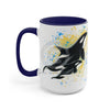 Orca Whales Blue Yellow Splash Ink Art Two-Tone Coffee Mugs 15Oz / Mug