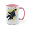 Orca Whales Blue Yellow Splash Ink Art Two-Tone Coffee Mugs 15Oz Mug