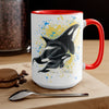 Orca Whales Blue Yellow Splash Ink Art Two-Tone Coffee Mugs 15Oz Mug