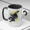 Orca Whales Blue Yellow Splash Ink Art Two-Tone Coffee Mugs 15Oz Mug