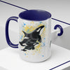 Orca Whales Blue Yellow Splash Ink Art Two-Tone Coffee Mugs 15Oz Mug