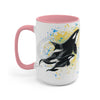 Orca Whales Blue Yellow Splash Ink Art Two-Tone Coffee Mugs 15Oz / Pink Mug