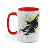 Orca Whales Blue Yellow Splash Ink Art Two-Tone Coffee Mugs 15Oz / Red Mug