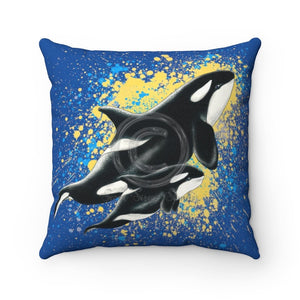 Orca Whales Blue Yellow Splash Pillow 14 × Home Decor
