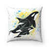 Orca Whales Blue Yellow Splash Pillow Home Decor