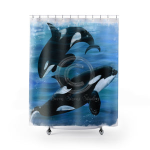 Orca Whales Diving Art Shower Curtain 71 × 74 Home Decor