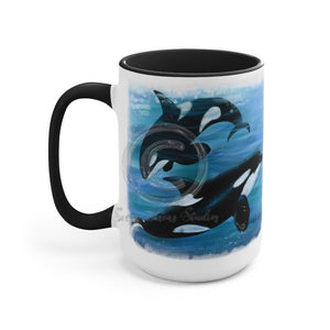 Orca Whales Diving Art Two-Tone Coffee Mugs 15Oz / Black Mug