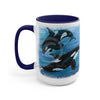 Orca Whales Diving Art Two-Tone Coffee Mugs 15Oz / Blue Mug