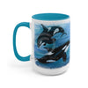 Orca Whales Diving Art Two-Tone Coffee Mugs 15Oz / Light Blue Mug